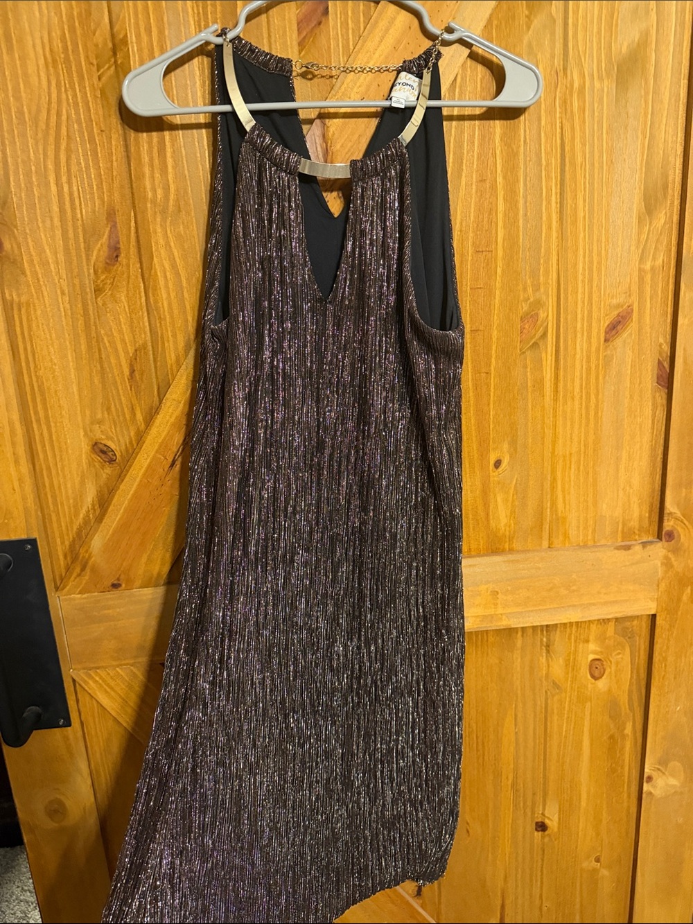 B Darlin Metallic Brown One-Shoulder Dress with Gold Neck Ring